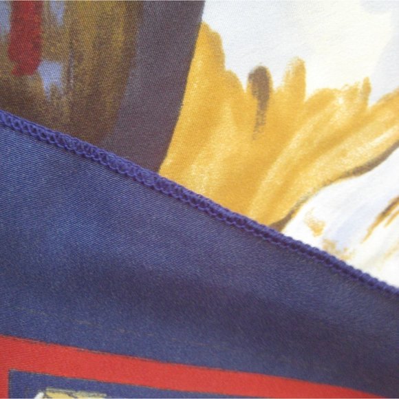 Art Still Life Scarf Square Synthetic 34 in Blue Apples Border - Picture 7 of 7